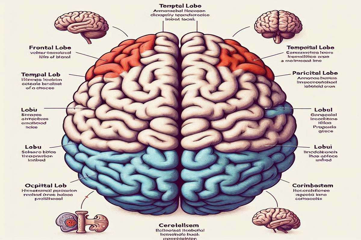 تصویری از یک مغز که عوامل موثر در سکته مغزی و ساختار آن نشان داده شده است